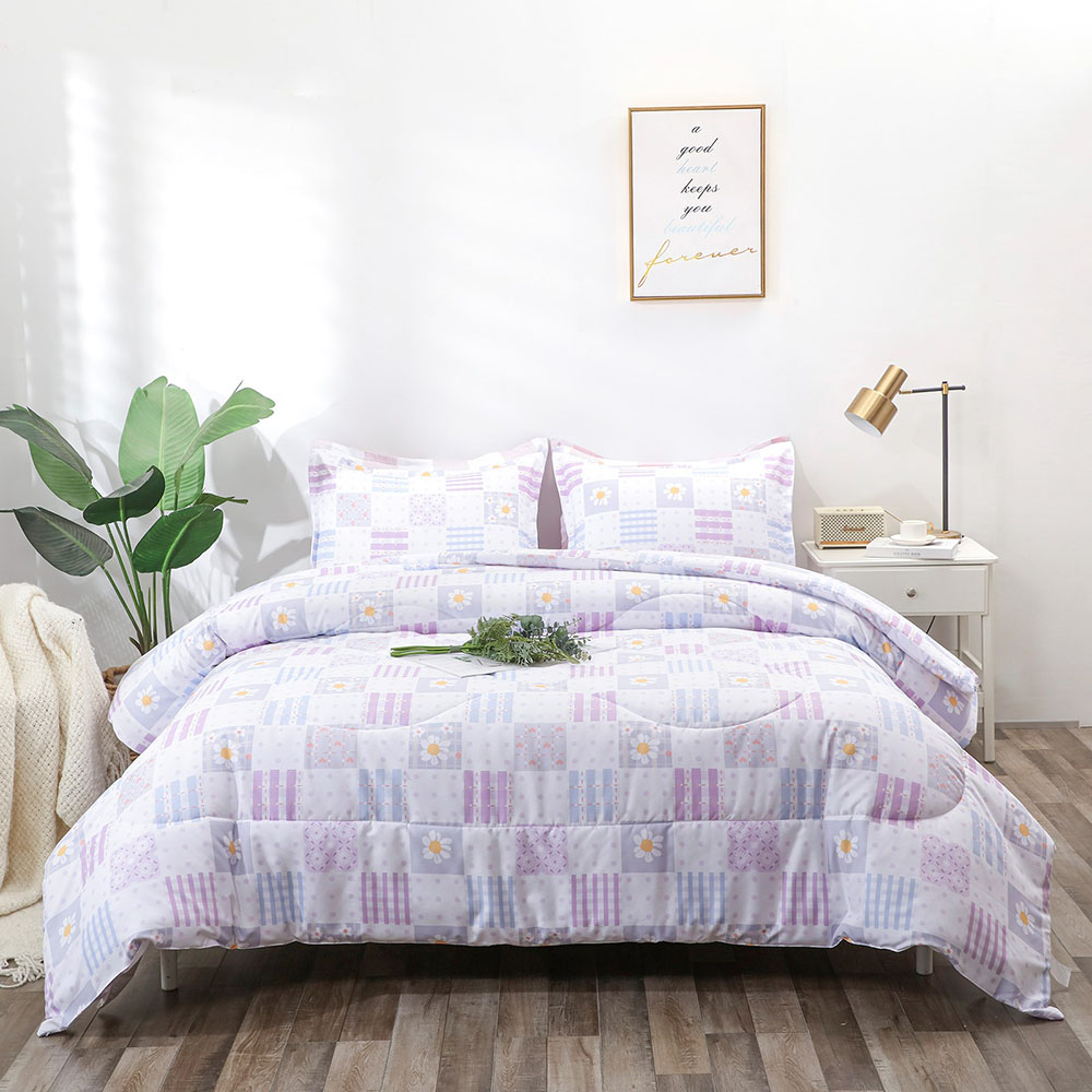 Purple Blue Grid Comforter Set1