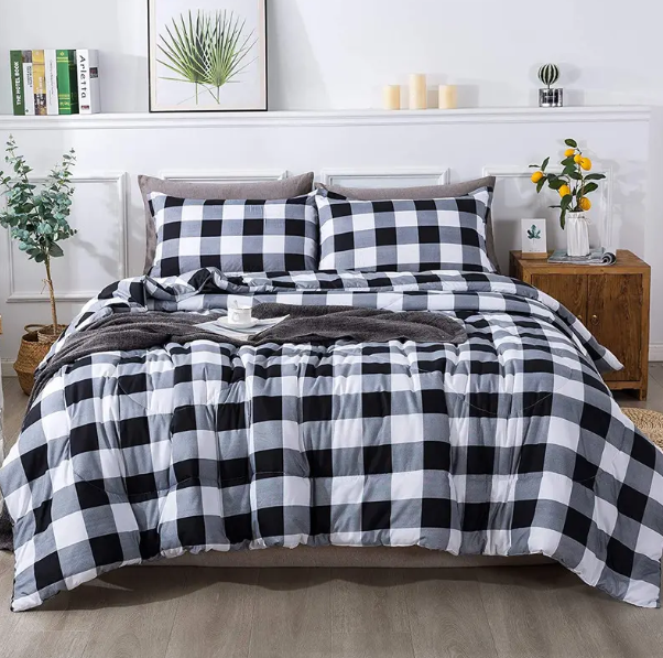 Our full bedding set comes with 1 gray plaid comforter and 2 pillowcases. You don’t need extra cover anymore, which can save your time for change bedding covers. 