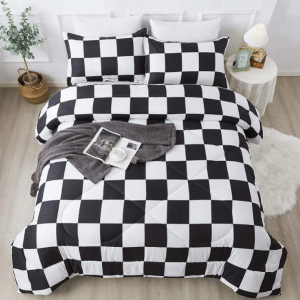 Our black and white plaid comforter comes in 2 pieces, including 1 Black White Checkerboard Comforter (66″x90″) and 1 Pillowcase (20″x26″). 